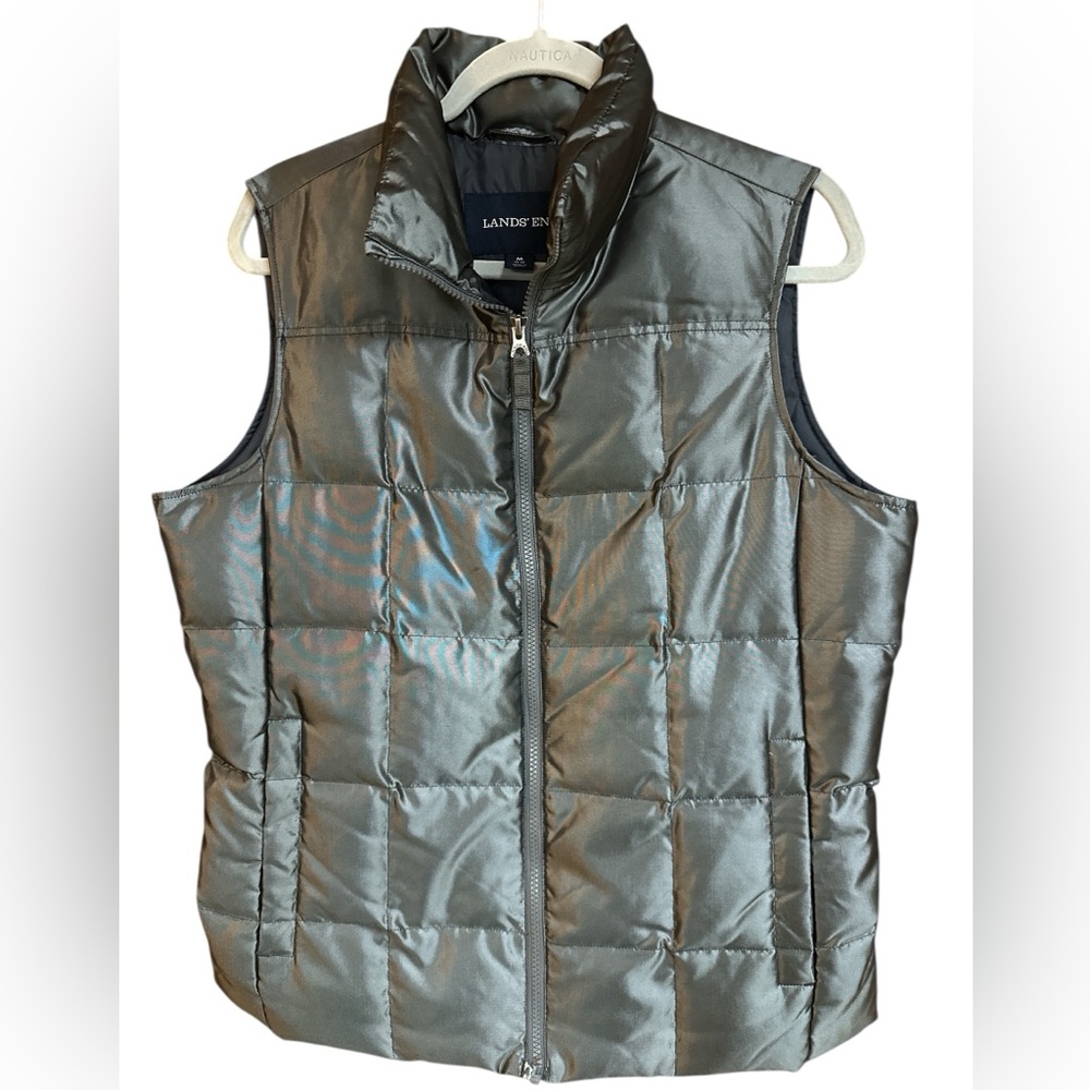 Lands' End Metallic Gray Quilted Vest Medium